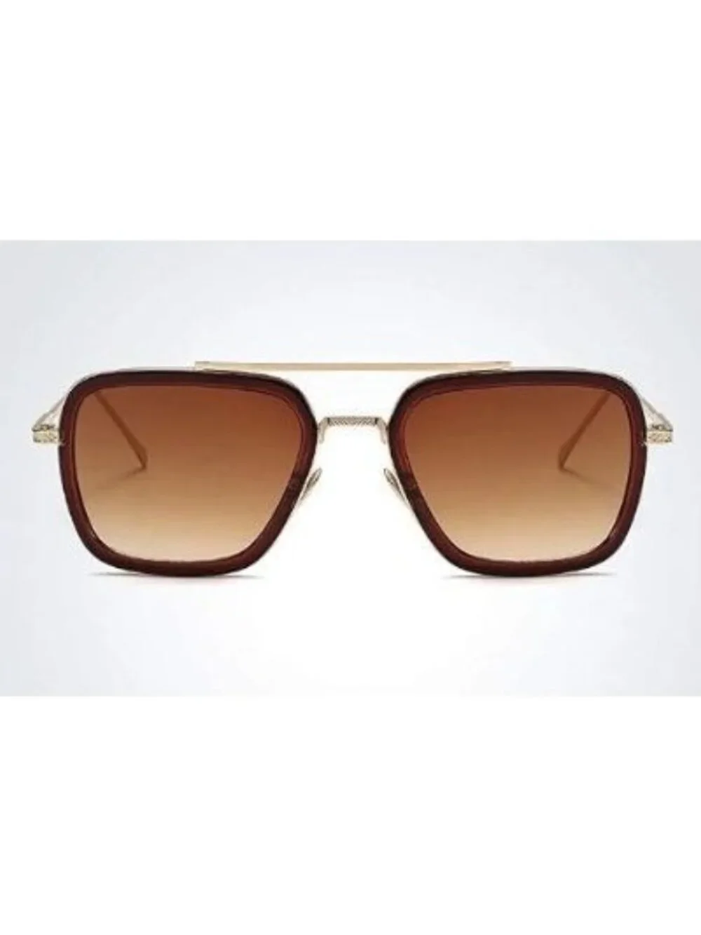 Square Aviator Unisex Sunglasses With Gold Frame And Gradient Brown Lenses